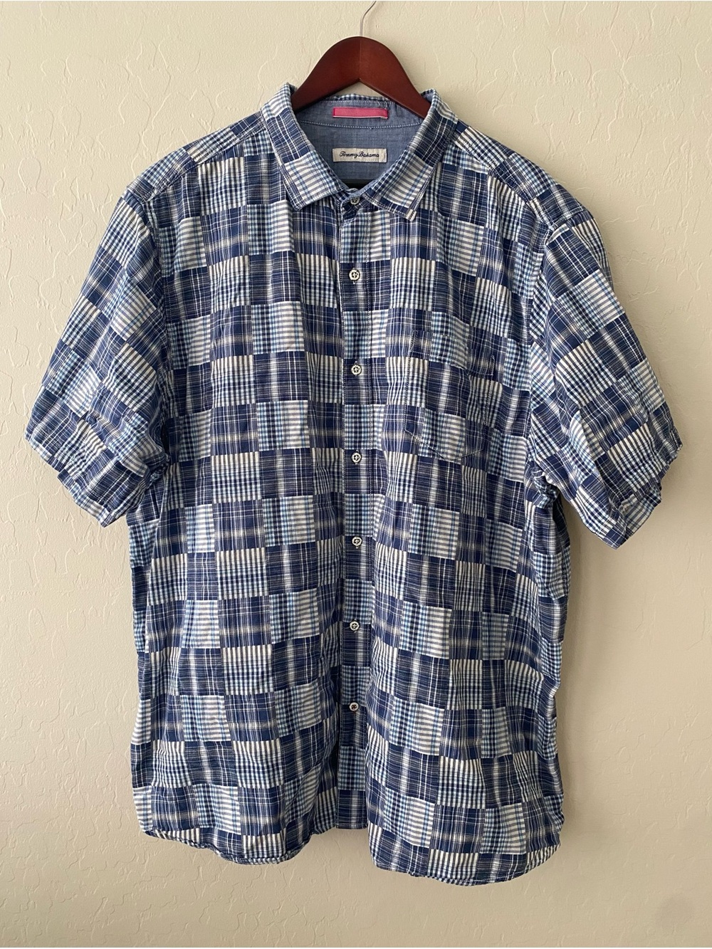 Tommy Bahama Navy and White Check Short-Sleeve Button-Up 3XL